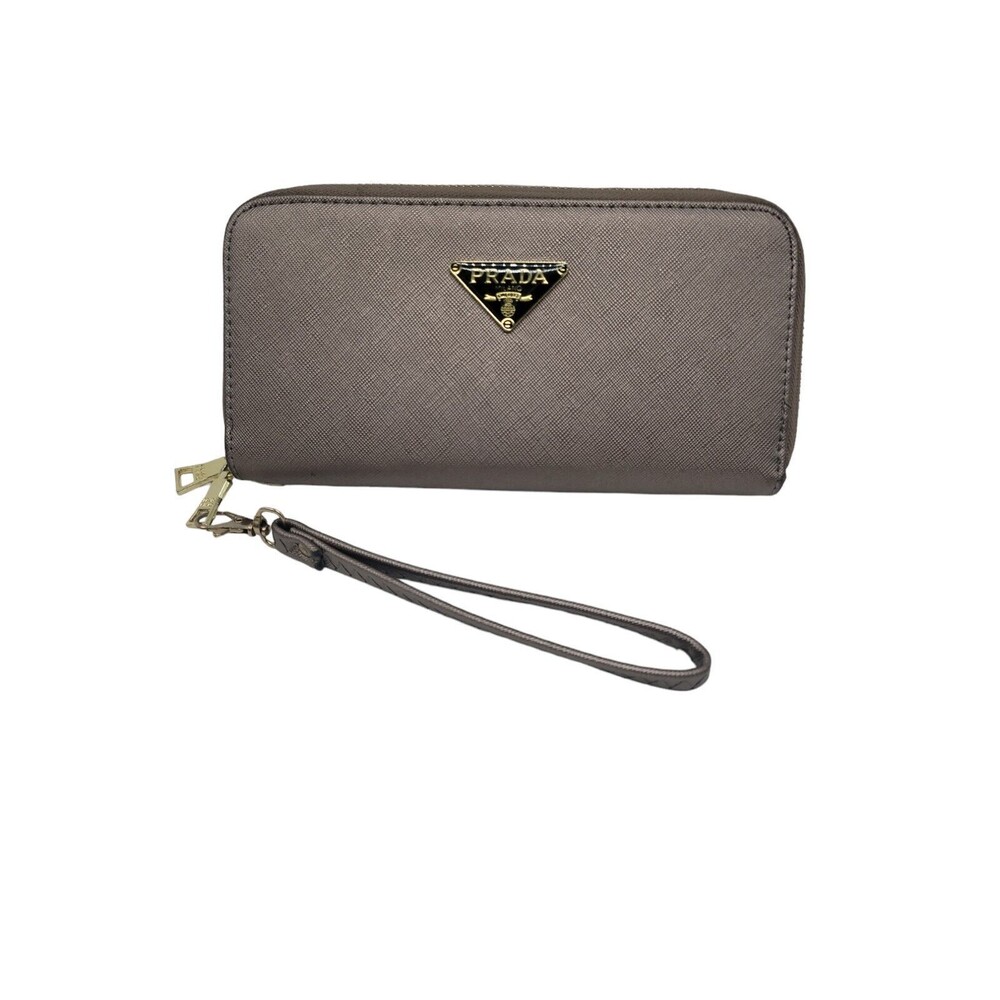 PRADA MILANO Logo Tessuto Long Zipper Wallet Purse Nylon Leather (Rose Gold ?)